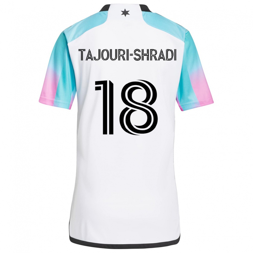 Kandiny Kinder Ismael Tajouri-Shradi #18 Weiß Blau Schwarz Auswärtstrikot Trikot 2024/25 T-Shirt