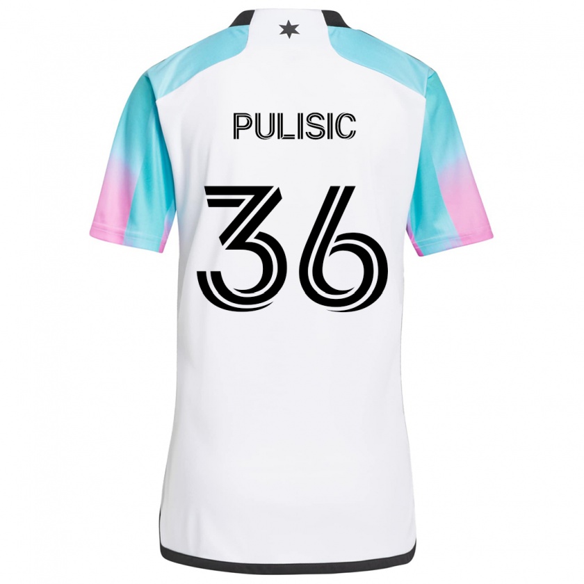 Kandiny Kinder Will Pulisic #36 Weiß Blau Schwarz Auswärtstrikot Trikot 2024/25 T-Shirt