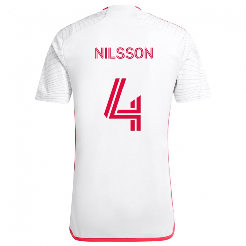 Kandiny Kinder Joakim Nilsson #4 Weiß Rot Auswärtstrikot Trikot 2024/25 T-Shirt