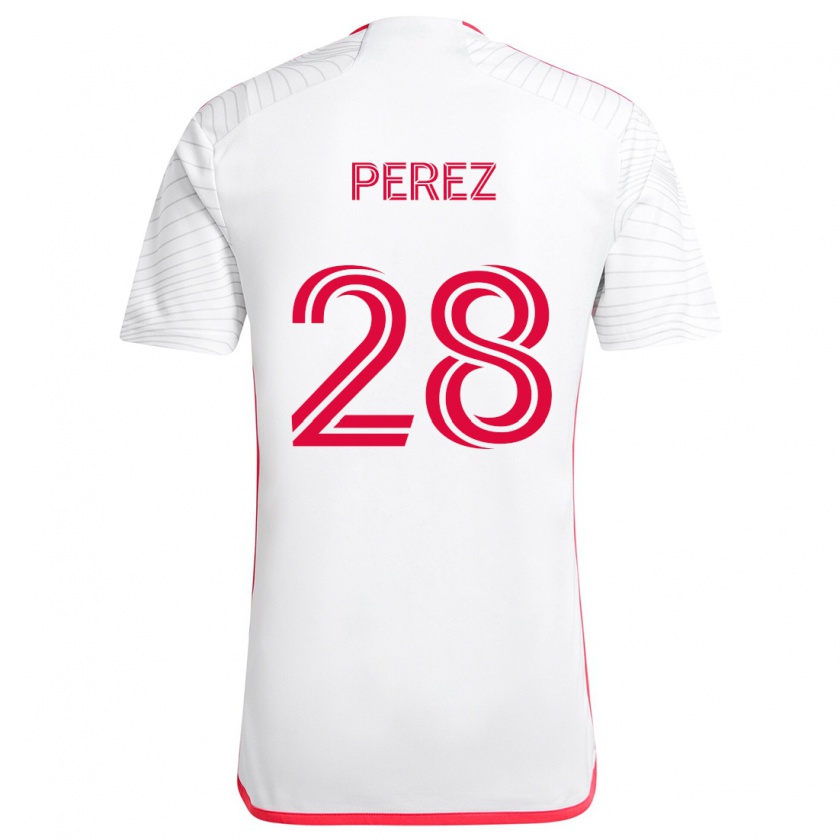 Kandiny Kinder Miguel Perez #28 Weiß Rot Auswärtstrikot Trikot 2024/25 T-Shirt