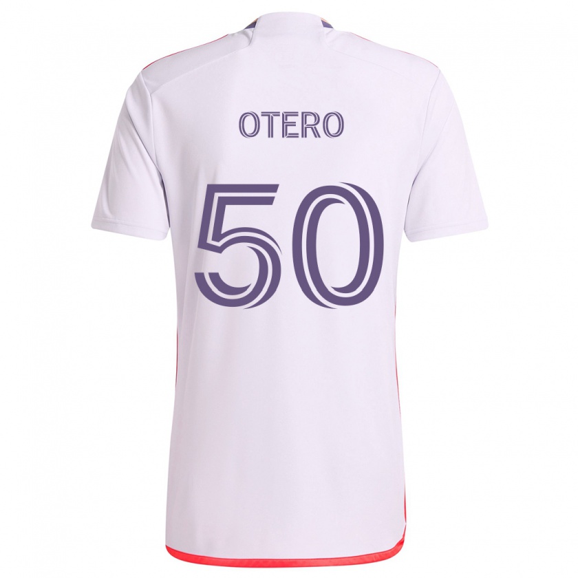 Kandiny Kinder Javier Otero #50 Weiß Rot Lila Auswärtstrikot Trikot 2024/25 T-Shirt