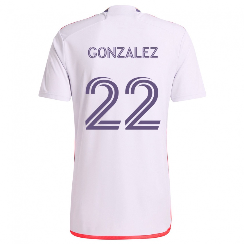 Kandiny Kinder Gastón González #22 Weiß Rot Lila Auswärtstrikot Trikot 2024/25 T-Shirt