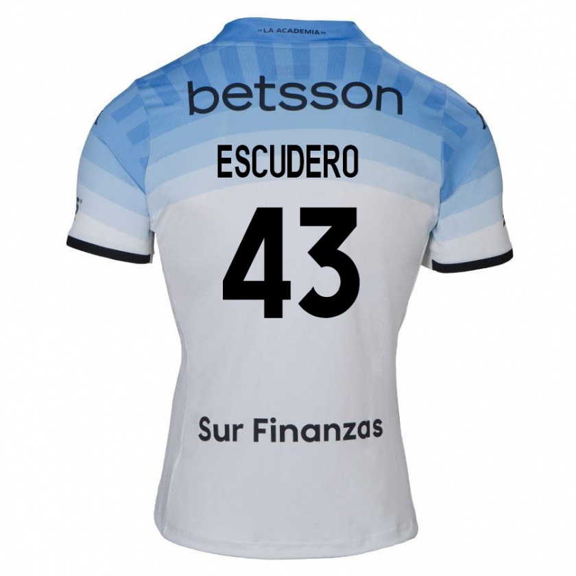 Kandiny Kinder Gonzalo Escudero #43 Weiß Blau Schwarz Auswärtstrikot Trikot 2024/25 T-Shirt