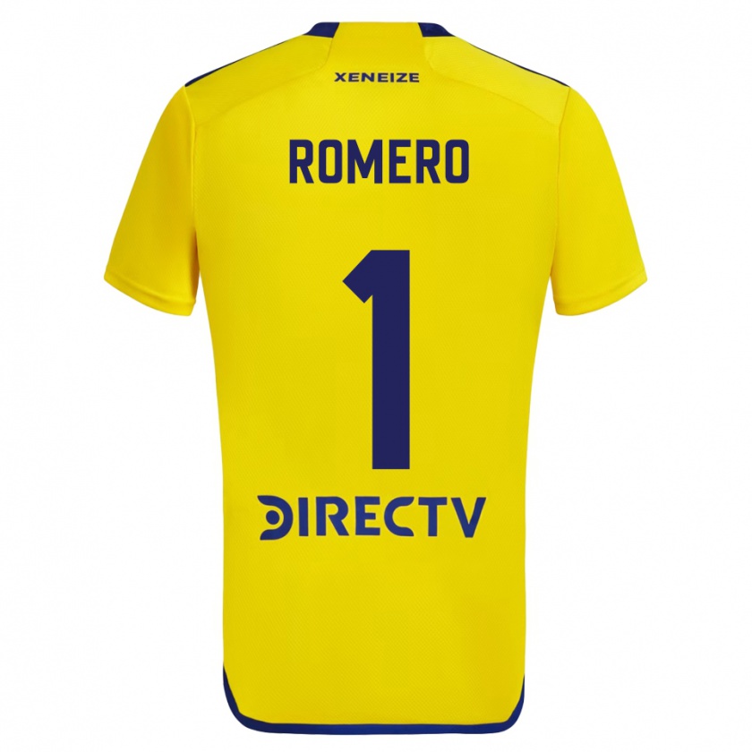 Kandiny Kinder Sergio Romero #1 Gelb Blau Auswärtstrikot Trikot 2024/25 T-Shirt