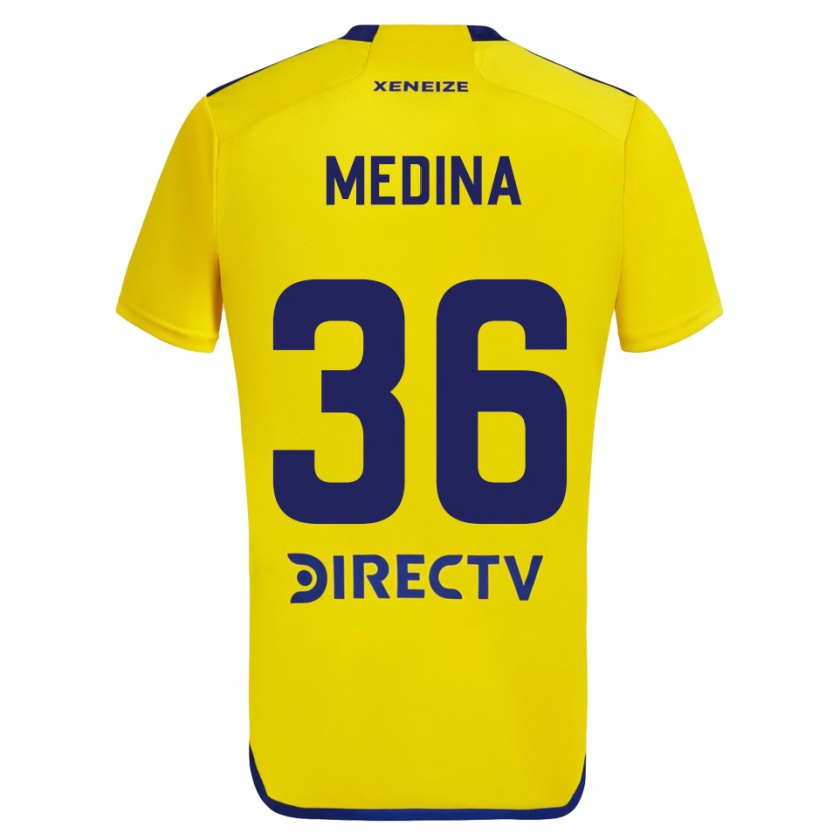 Kandiny Kinder Cristian Medina #36 Gelb Blau Auswärtstrikot Trikot 2024/25 T-Shirt