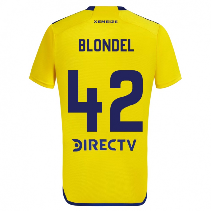 Kandiny Kinder Lucas Blondel #42 Gelb Blau Auswärtstrikot Trikot 2024/25 T-Shirt