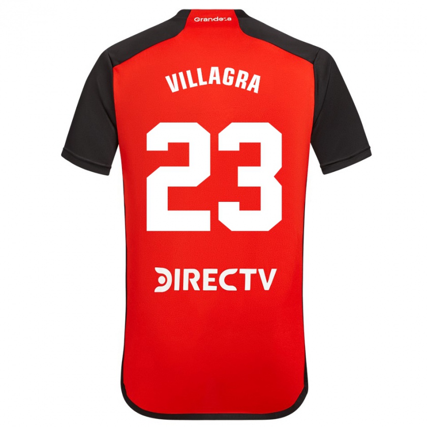 Kandiny Kinder Rodrigo Villagra #23 Rot Schwarz Weiß Auswärtstrikot Trikot 2024/25 T-Shirt