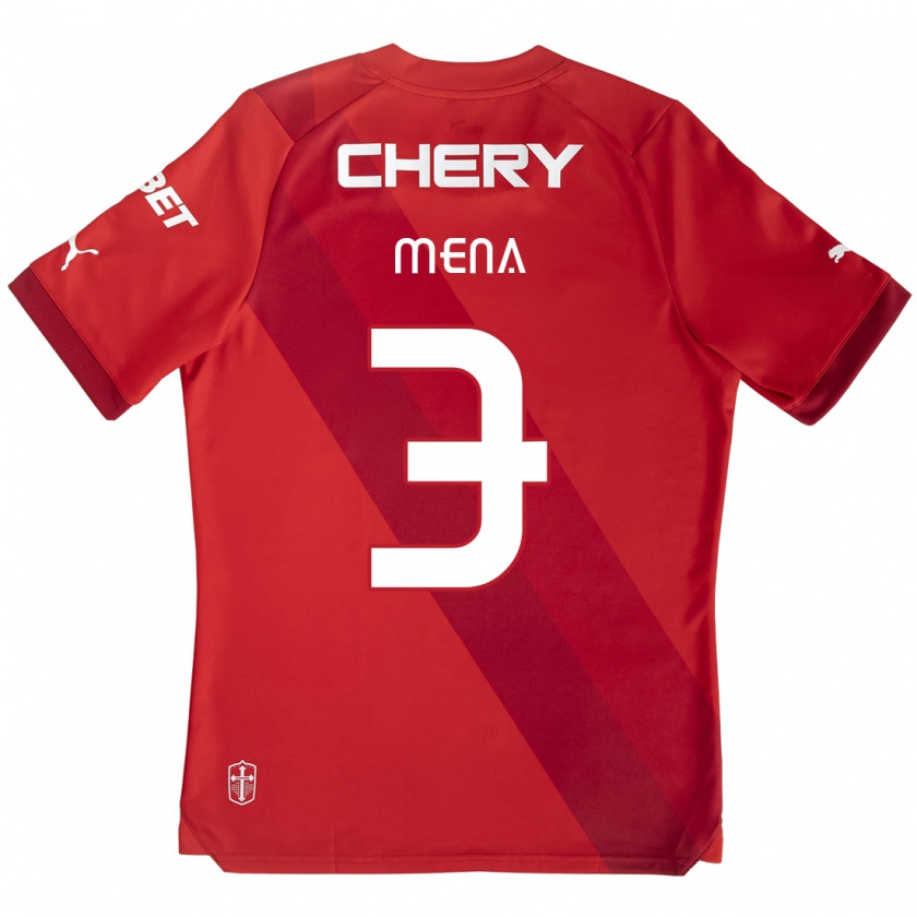 Kandiny Kinder Eugenio Mena #3 Rot-Weiss Auswärtstrikot Trikot 2024/25 T-Shirt