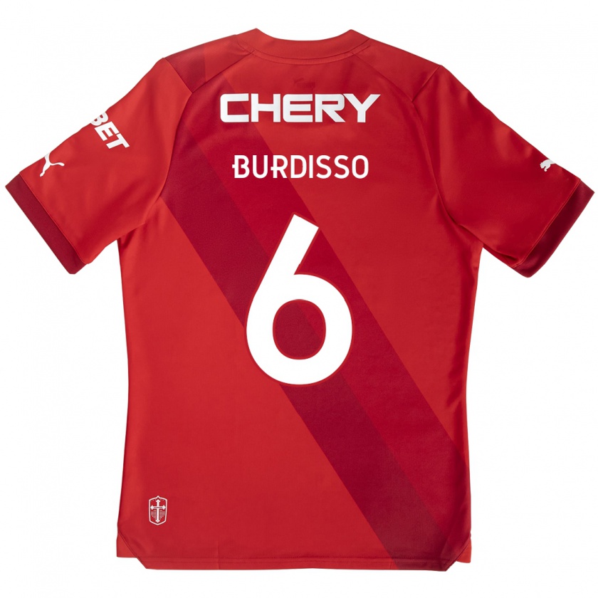 Kandiny Kinder Guillermo Burdisso #6 Rot-Weiss Auswärtstrikot Trikot 2024/25 T-Shirt