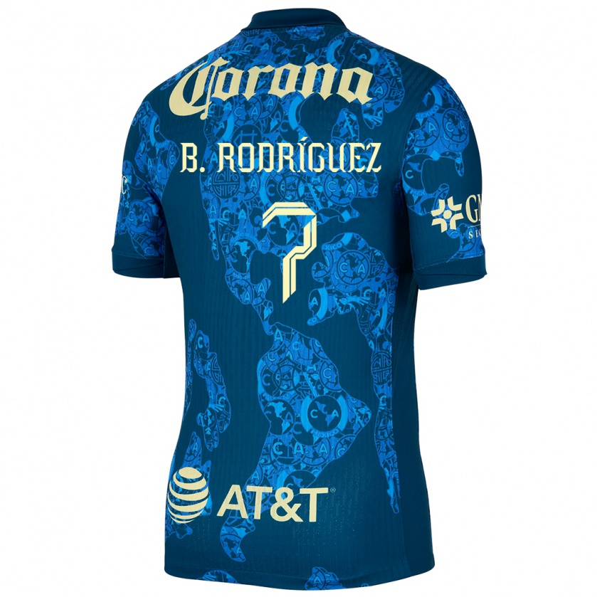 Kandiny Kinder Brian Rodríguez #7 Blau Gelb Auswärtstrikot Trikot 2024/25 T-Shirt