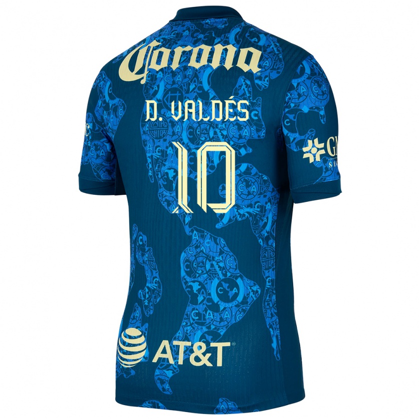 Kandiny Kinder Diego Valdés #10 Blau Gelb Auswärtstrikot Trikot 2024/25 T-Shirt