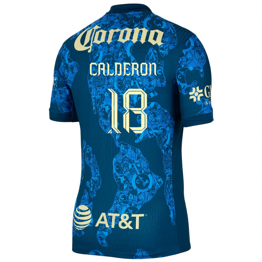 Kandiny Kinder Cristian Calderón #18 Blau Gelb Auswärtstrikot Trikot 2024/25 T-Shirt