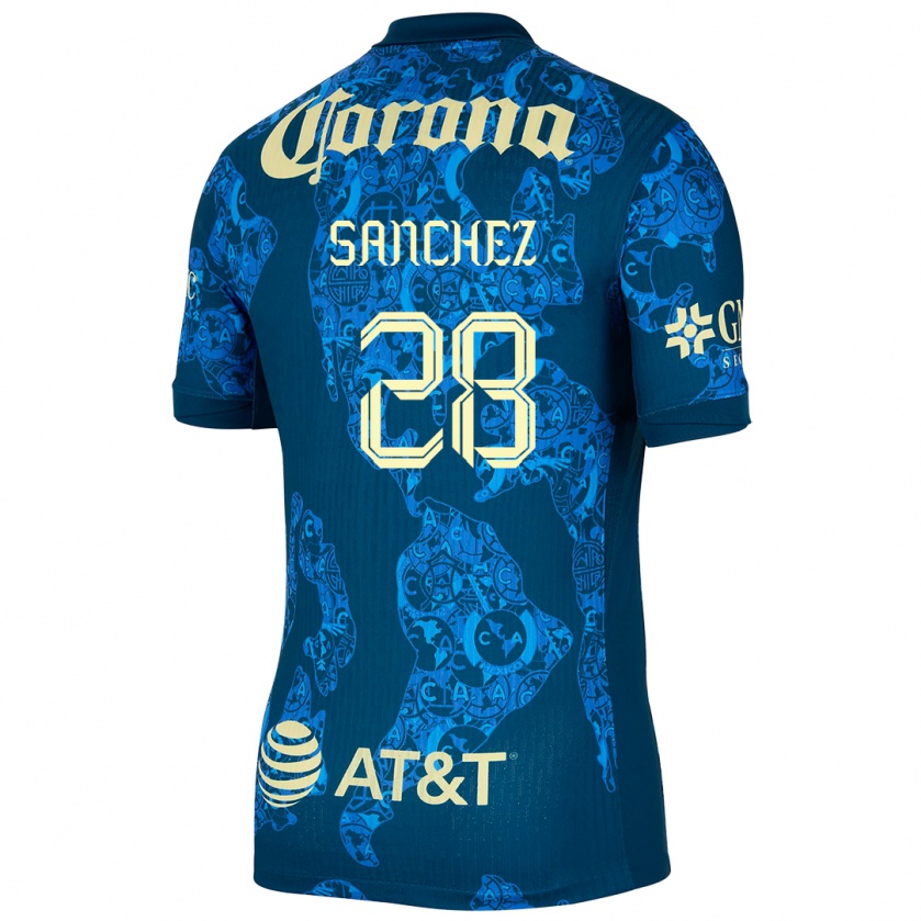 Kandiny Kinder Érick Sánchez #28 Blau Gelb Auswärtstrikot Trikot 2024/25 T-Shirt