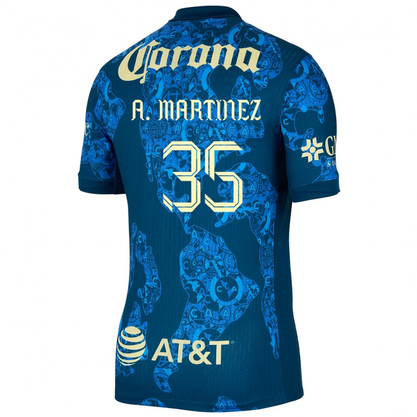 Kandiny Kinder Arturo Martínez #35 Blau Gelb Auswärtstrikot Trikot 2024/25 T-Shirt