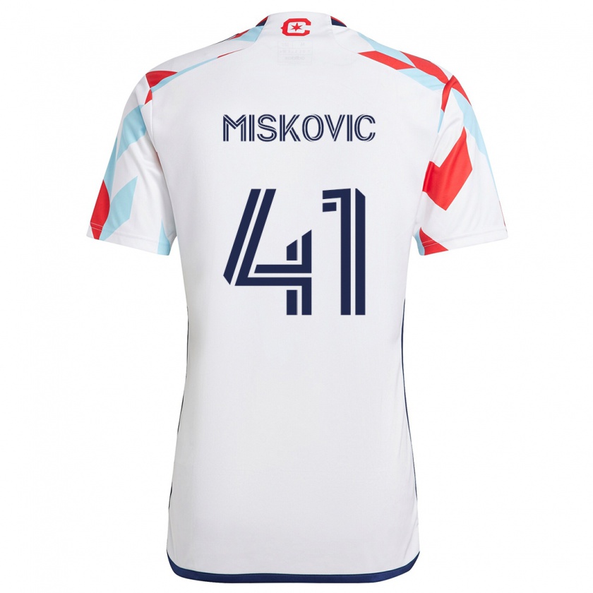 Kandiny Herren Mihajlo Miskovic #41 Weiß Rot Blau Auswärtstrikot Trikot 2024/25 T-Shirt