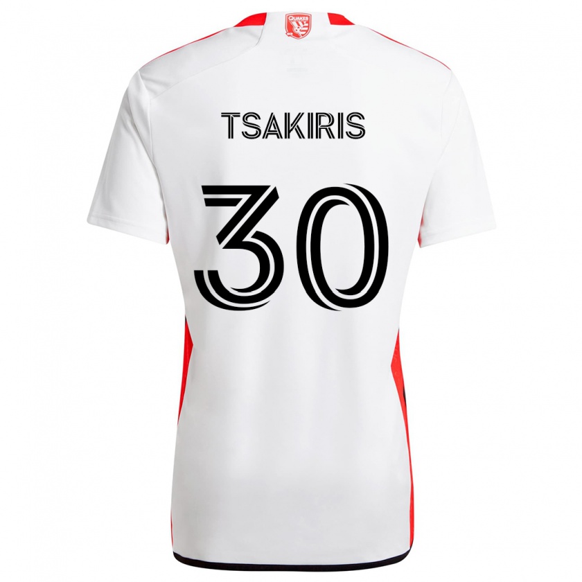 Kandiny Herren Niko Tsakiris #30 Weiß Rot Auswärtstrikot Trikot 2024/25 T-Shirt