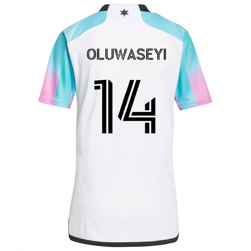 Kandiny Herren Tani Oluwaseyi #14 Weiß Blau Schwarz Auswärtstrikot Trikot 2024/25 T-Shirt