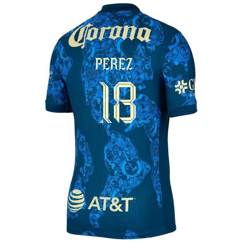 Kandiny Herren Amanda Perez #18 Blau Gelb Auswärtstrikot Trikot 2024/25 T-Shirt