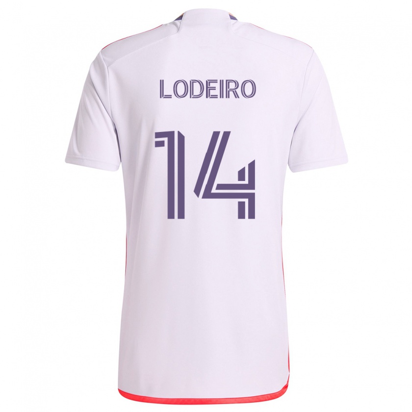 Kandiny Damen Nicolás Lodeiro #14 Weiß Rot Lila Auswärtstrikot Trikot 2024/25 T-Shirt