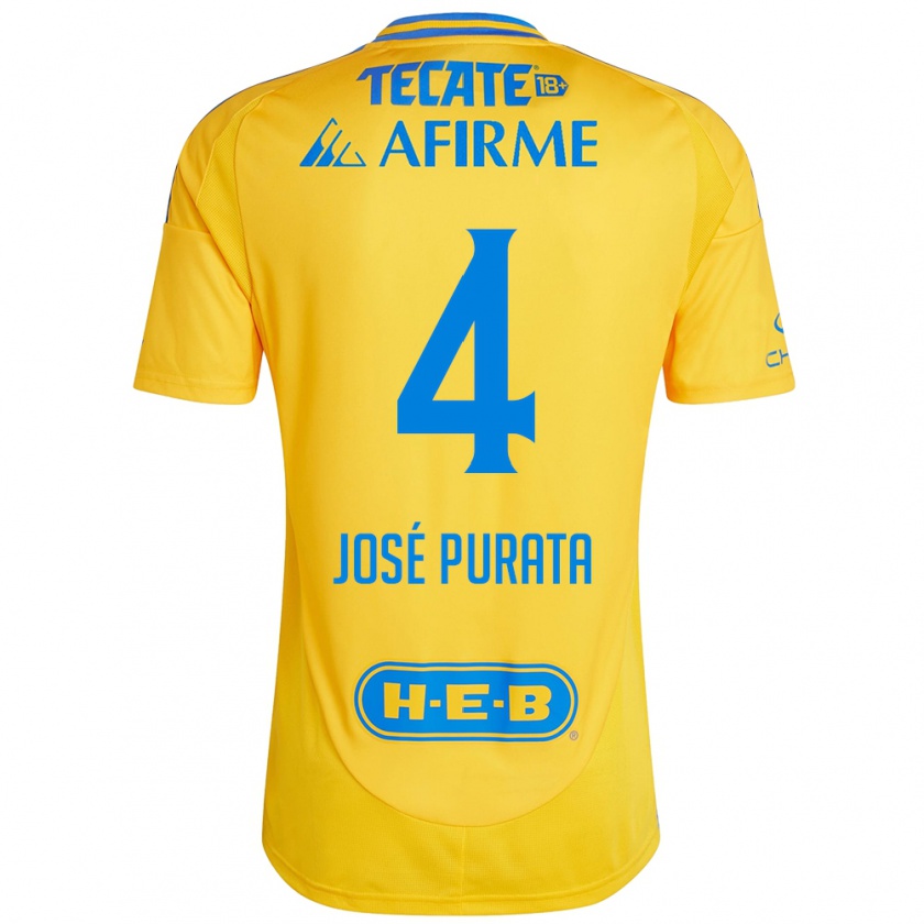 Kandiny Kinder Juan José Purata #4 Goldgelb Heimtrikot Trikot 2024/25 T-Shirt