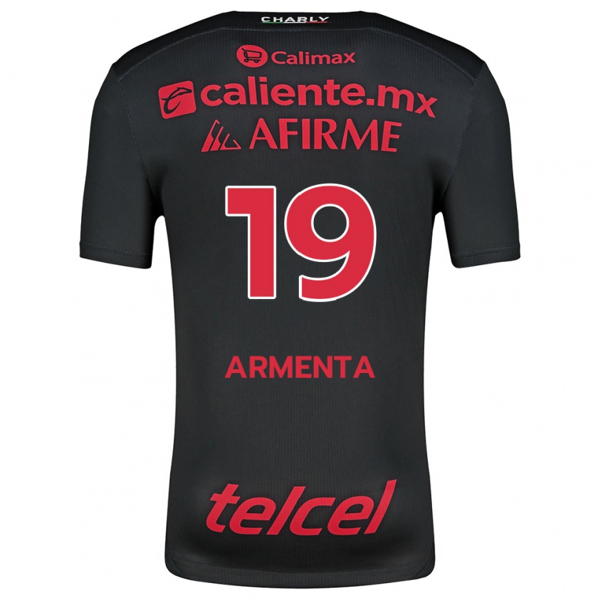 Kandiny Kinder Eduardo Armenta #19 Schwarz Rot Heimtrikot Trikot 2024/25 T-Shirt