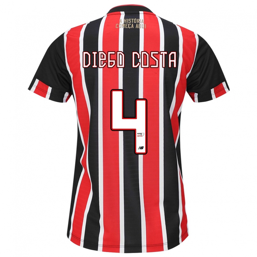 Kandiny Kinder Diego Costa #4 Schwarz Rot Weiß Auswärtstrikot Trikot 2024/25 T-Shirt