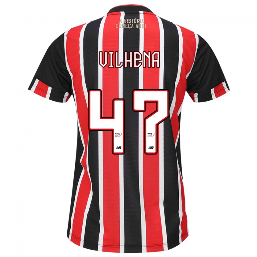 Kandiny Kinder Pedro Vilhena #47 Schwarz Rot Weiß Auswärtstrikot Trikot 2024/25 T-Shirt