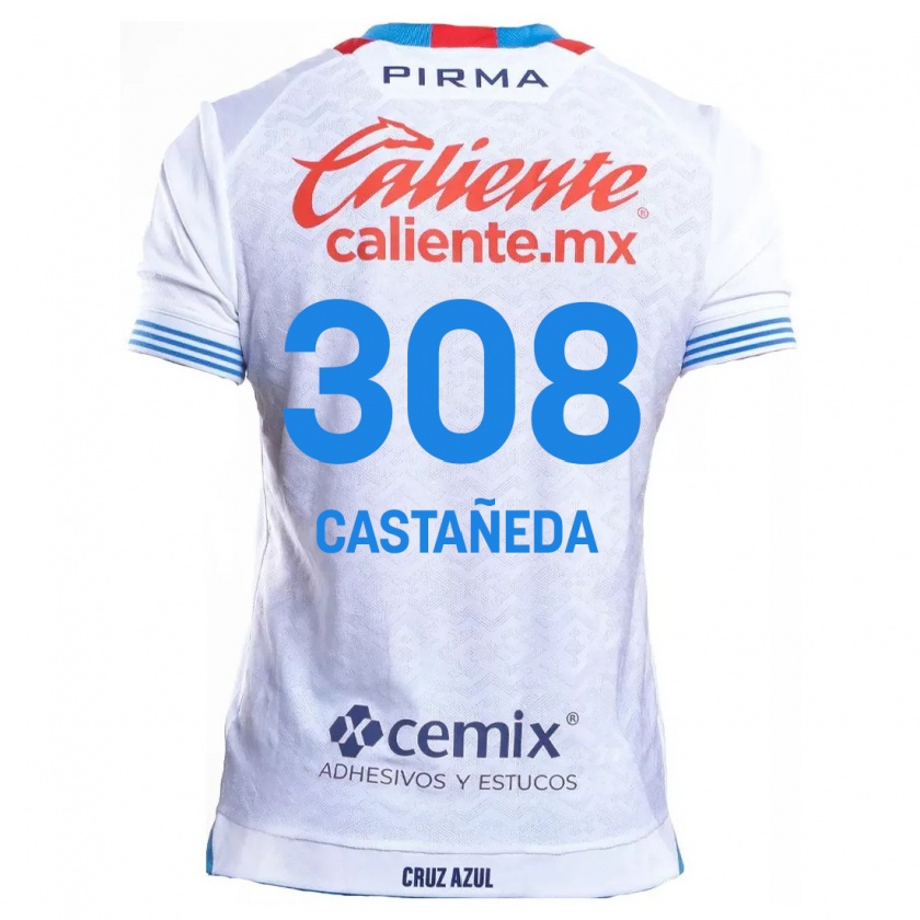 Kandiny Kinder Emiliano Castañeda #308 Weiß Blau Auswärtstrikot Trikot 2024/25 T-Shirt