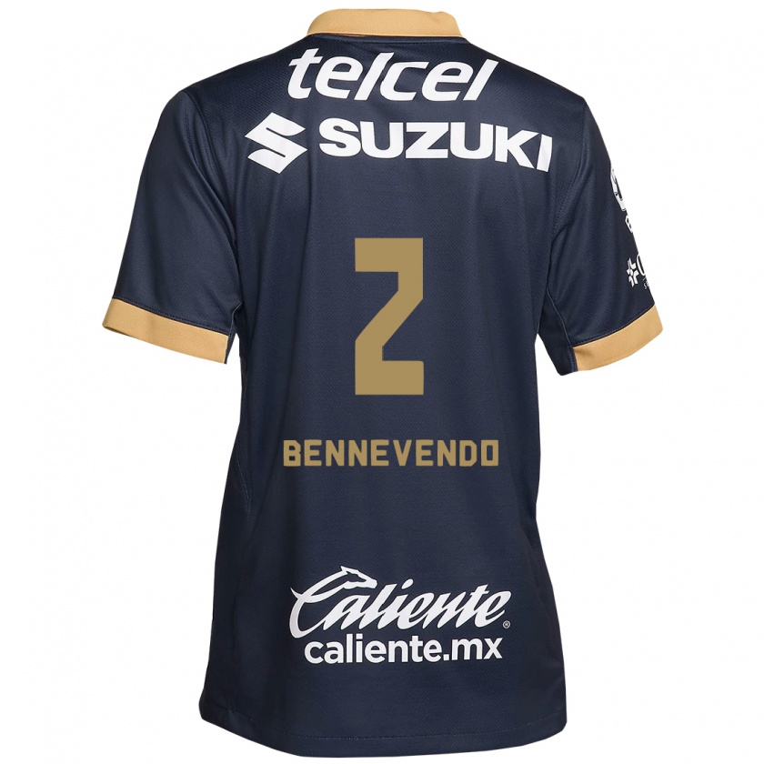 Kandiny Kinder Pablo Bennevendo #2 Obsidian Gold Weiß Auswärtstrikot Trikot 2024/25 T-Shirt