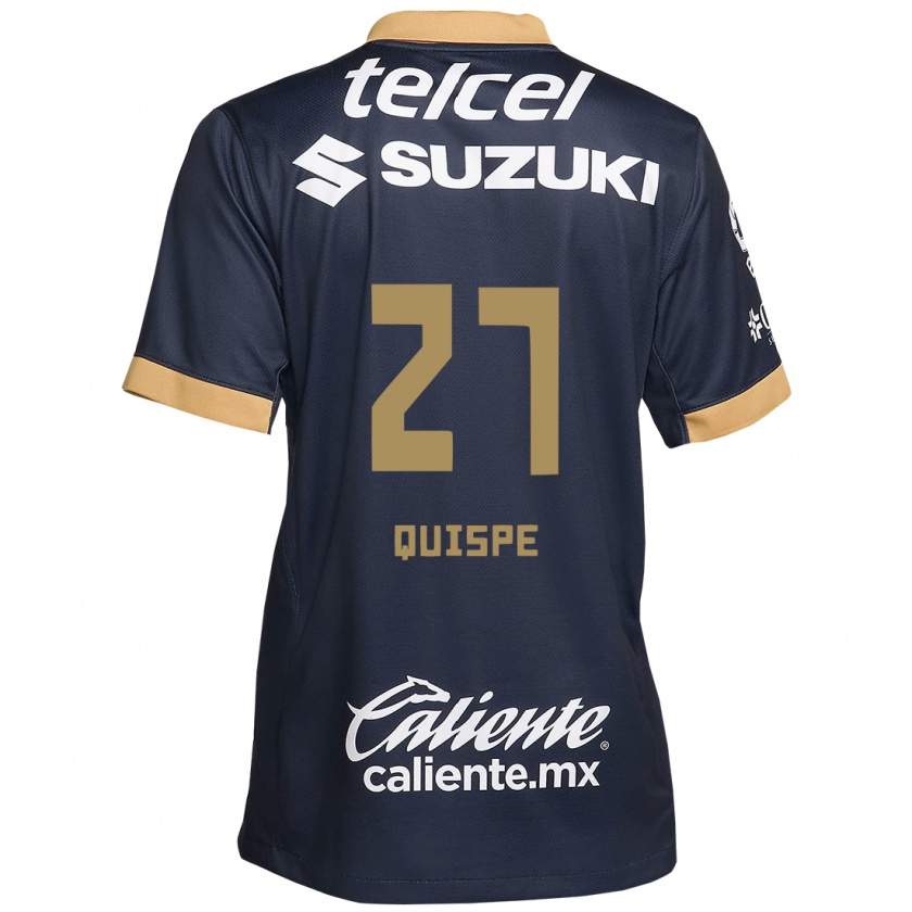 Kandiny Kinder Piero Quispe #27 Obsidian Gold Weiß Auswärtstrikot Trikot 2024/25 T-Shirt