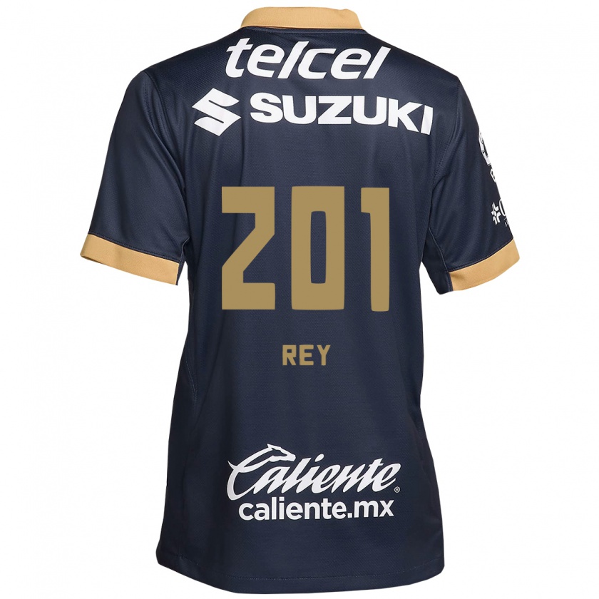 Kandiny Kinder Santiago Rey #201 Obsidian Gold Weiß Auswärtstrikot Trikot 2024/25 T-Shirt