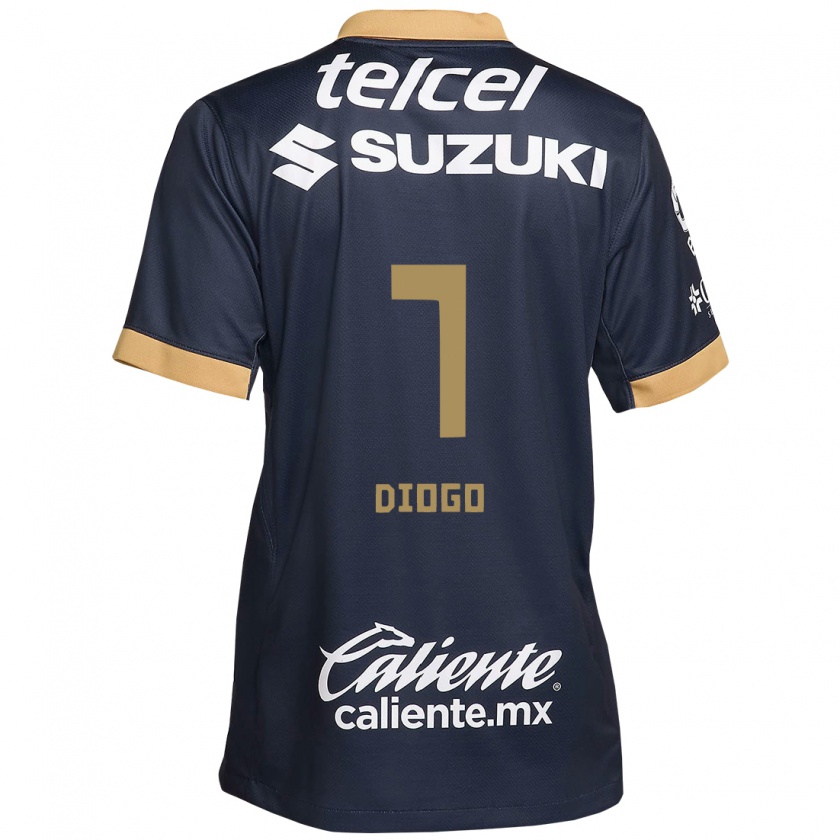 Kandiny Kinder Diogo #7 Obsidian Gold Weiß Auswärtstrikot Trikot 2024/25 T-Shirt