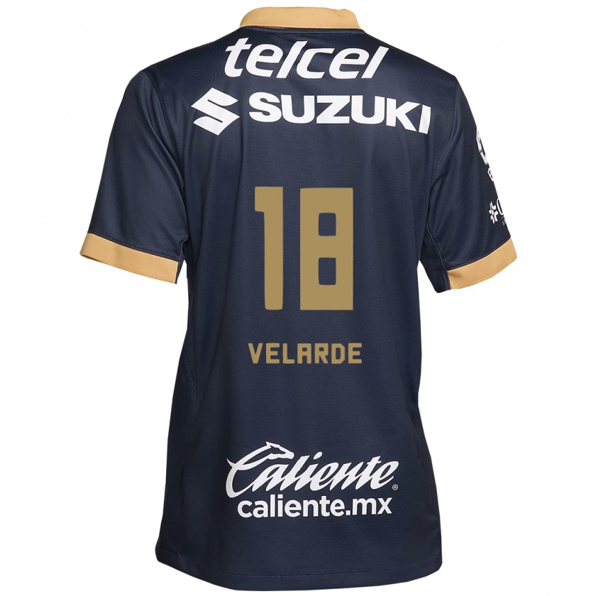 Kandiny Kinder Efrain Velarde #18 Obsidian Gold Weiß Auswärtstrikot Trikot 2024/25 T-Shirt