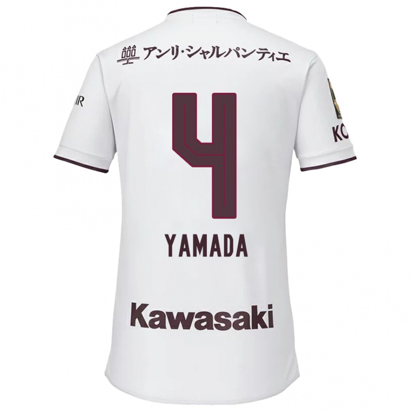 Kandiny Kinder Kaito Yamada #4 Weiß Rot Auswärtstrikot Trikot 2024/25 T-Shirt