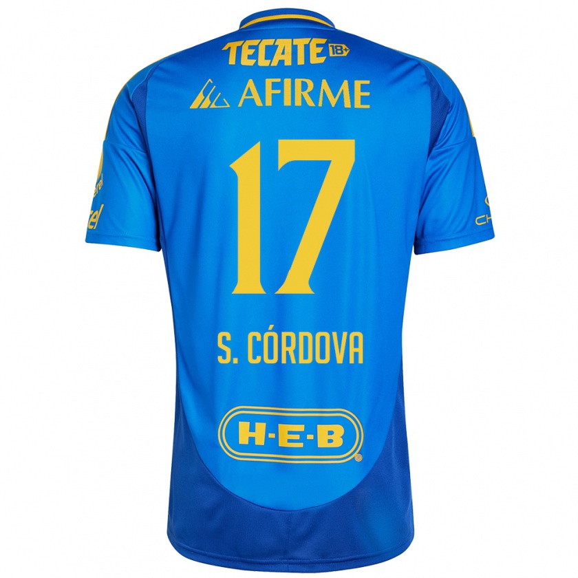 Kandiny Kinder Sebastián Córdova #17 Blau Gelb Auswärtstrikot Trikot 2024/25 T-Shirt