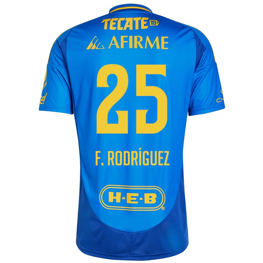 Kandiny Kinder Felipe Rodríguez #25 Blau Gelb Auswärtstrikot Trikot 2024/25 T-Shirt