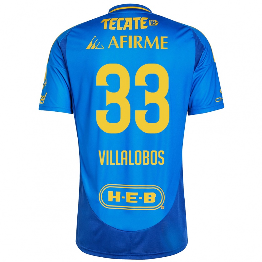 Kandiny Kinder Vania Villalobos #33 Blau Gelb Auswärtstrikot Trikot 2024/25 T-Shirt