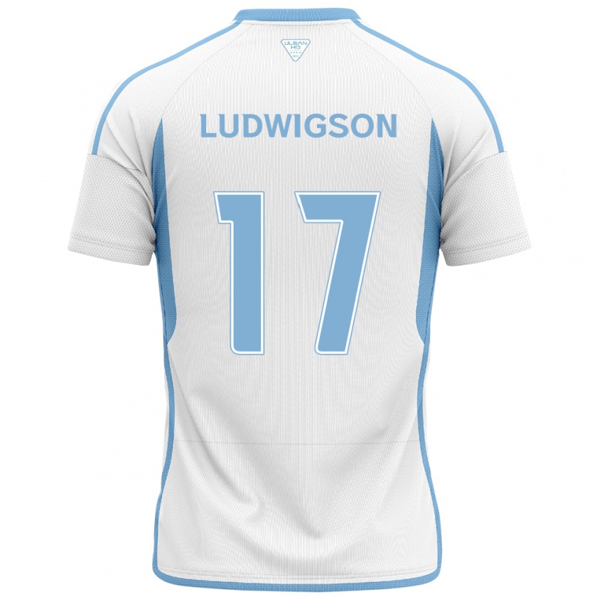 Kandiny Kinder Gustav Ludwigson #17 Weiß Blau Auswärtstrikot Trikot 2024/25 T-Shirt