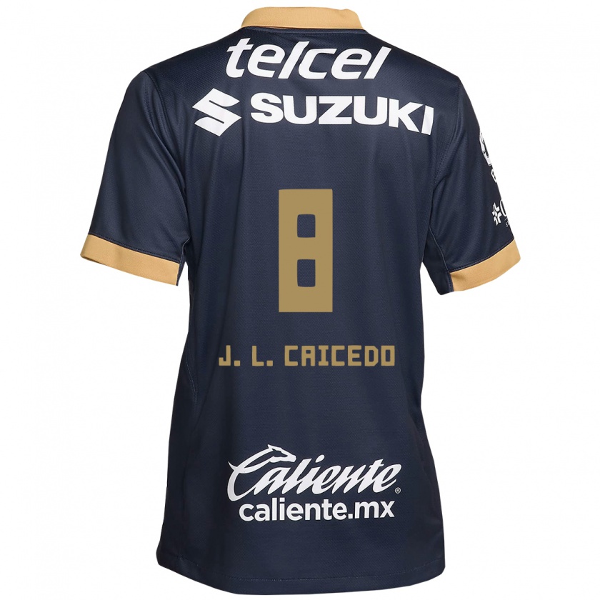 Kandiny Herren José Caicedo #8 Obsidian Gold Weiß Auswärtstrikot Trikot 2024/25 T-Shirt