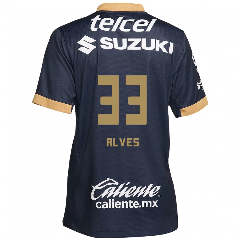 Kandiny Herren Dani Alves #33 Obsidian Gold Weiß Auswärtstrikot Trikot 2024/25 T-Shirt