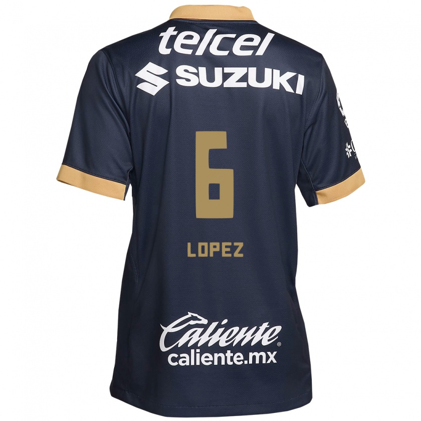 Kandiny Herren Nathalia Lopez #6 Obsidian Gold Weiß Auswärtstrikot Trikot 2024/25 T-Shirt