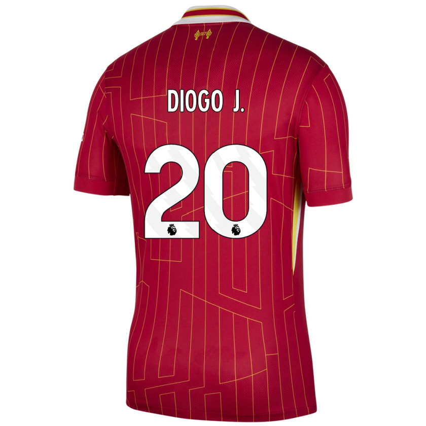 Kandiny Kinder Diogo Jota #20 Rot Gelb Weiß Heimtrikot Trikot 2024/25 T-Shirt