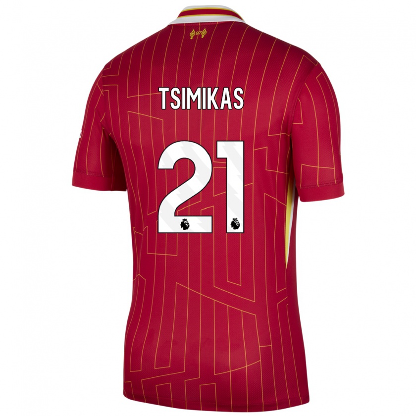 Kandiny Kinder Konstantinos Tsimikas #21 Rot Gelb Weiß Heimtrikot Trikot 2024/25 T-Shirt