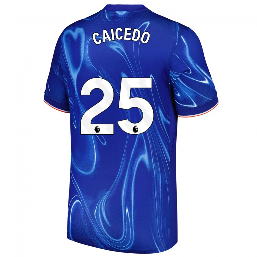 Kandiny Kinder Moisés Caicedo #25 Blau Weiß Heimtrikot Trikot 2024/25 T-Shirt