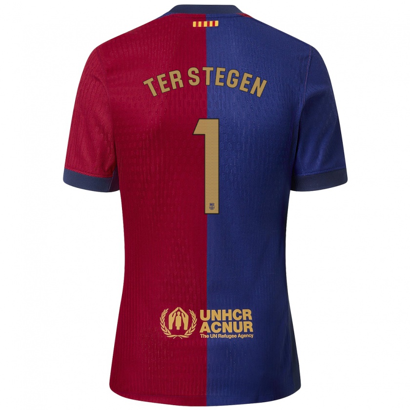 Kandiny Kinder Marc-André Ter Stegen #1 Blau Rot Heimtrikot Trikot 2024/25 T-Shirt