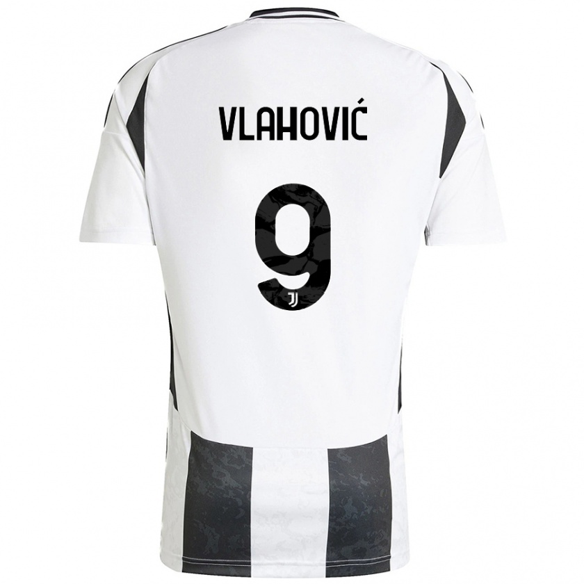 Kandiny Kinder Dušan Vlahović #9 Weiß Schwarz Heimtrikot Trikot 2024/25 T-Shirt