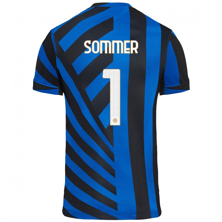 Kandiny Kinder Yann Sommer #1 Blau Schwarz Heimtrikot Trikot 2024/25 T-Shirt