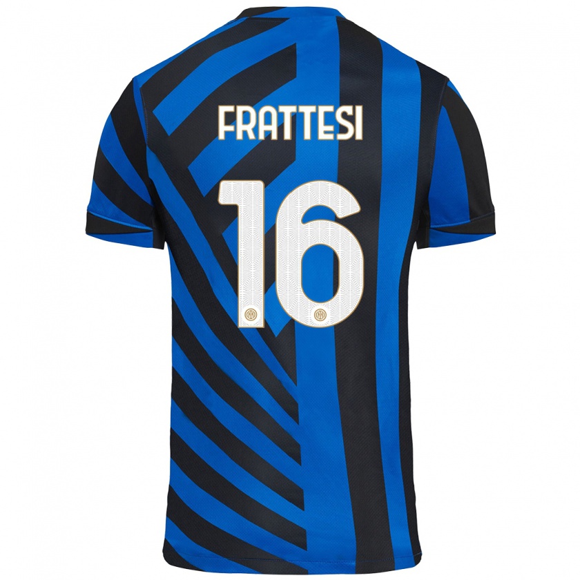 Kandiny Kinder Davide Frattesi #16 Blau Schwarz Heimtrikot Trikot 2024/25 T-Shirt