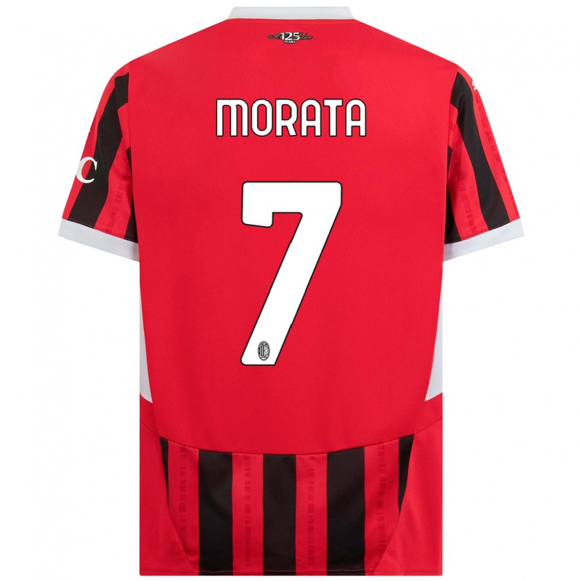 Kandiny Kinder Álvaro Morata #7 Rot Schwarz Heimtrikot Trikot 2024/25 T-Shirt