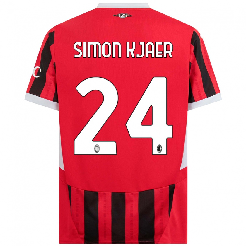 Kandiny Kinder Simon Kjaer #24 Rot Schwarz Heimtrikot Trikot 2024/25 T-Shirt